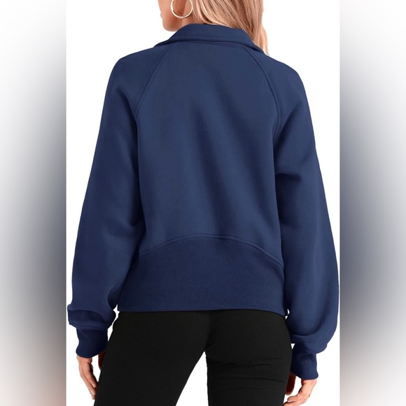 Navy Blue Half Zip Crop Pullover - Picture 2 of 11